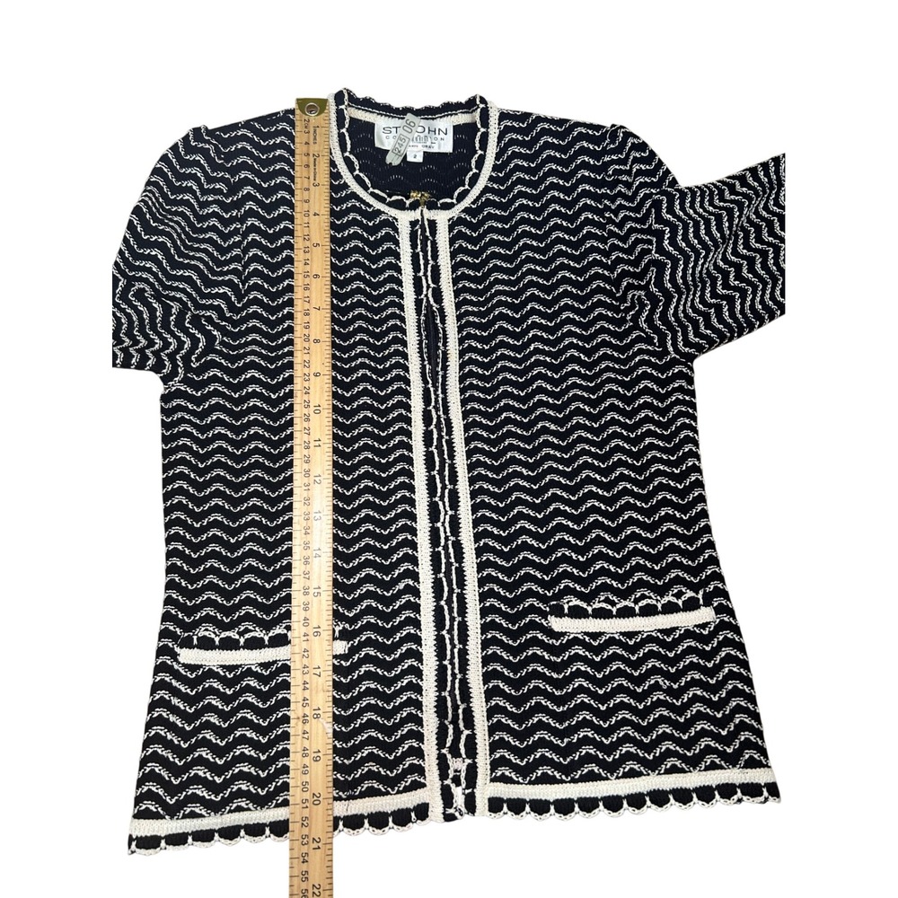 St John Collection Knit Jacket Black White Zigzag Trim Zipper Gold Accent Size 2 - Picture 6 of 9